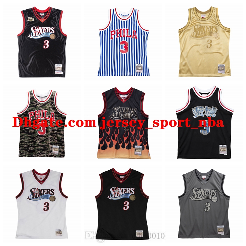 

Men White Black Swingman Allen Iverson Philadelphia 2000-01 Jersey, Black;red