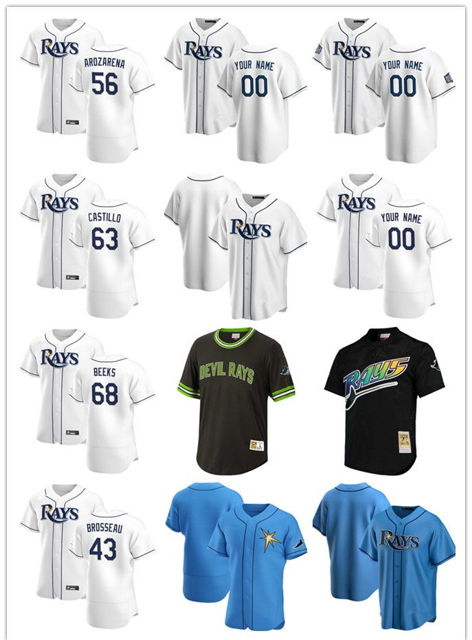 

Custom Mens women Youth Tampa Bay Rays 56 Randy Arozarena 43 Mike Brosseau 63 Diego Castillo 68 Jalen Beeks Baseball Jerseys, Blue;black
