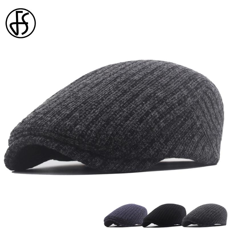 

Berets FS 2021 Autumn And Winter Knitting Sboy Hat Mens Big Head Beret Warm British Style Painter Hats Fashion Trend Womens Cap, Black