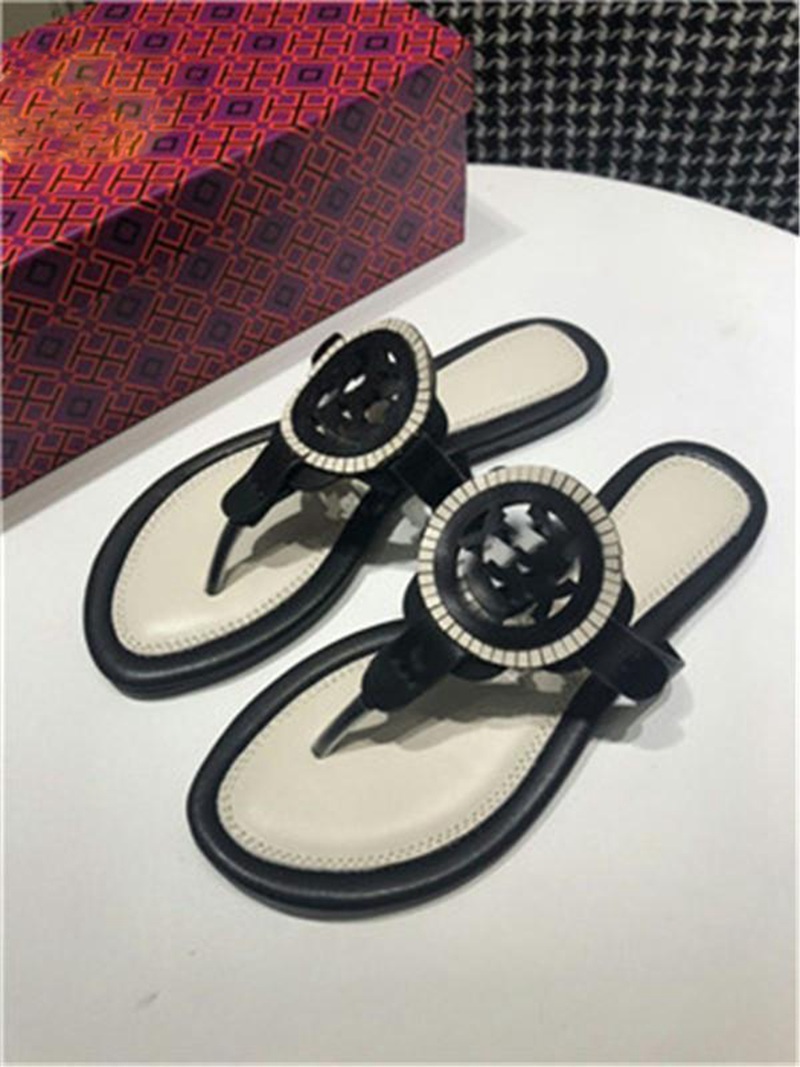 

2021 High Quality Classic Flip-Flops Indoor Slippers Luxury Kids Design Flat Shoes Summer Ladies Tory Sandals size 35-43, Black