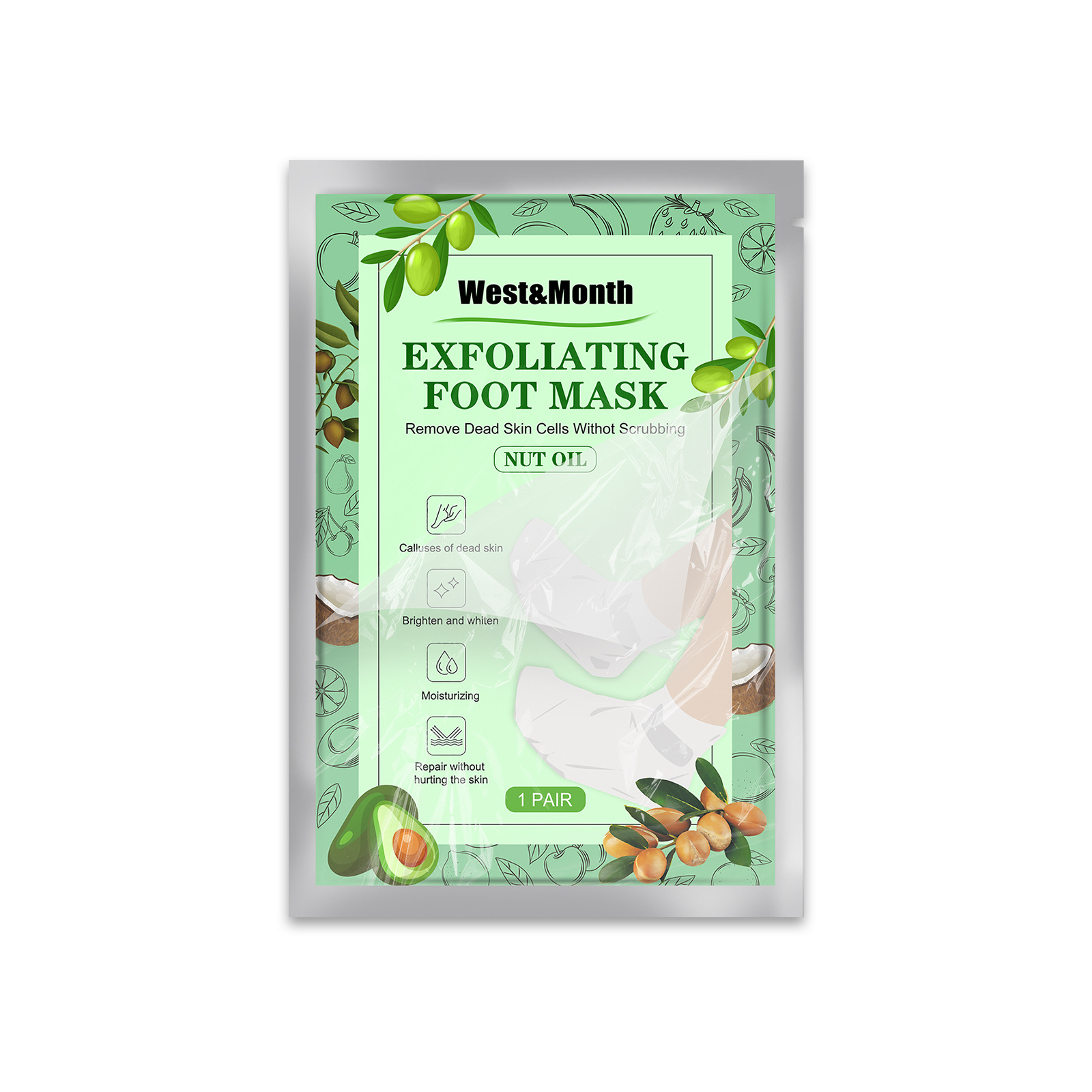 Free freight West&Month Natural foot care film exfoliating dead skin moisturizing and repairing foot film-image-751609409