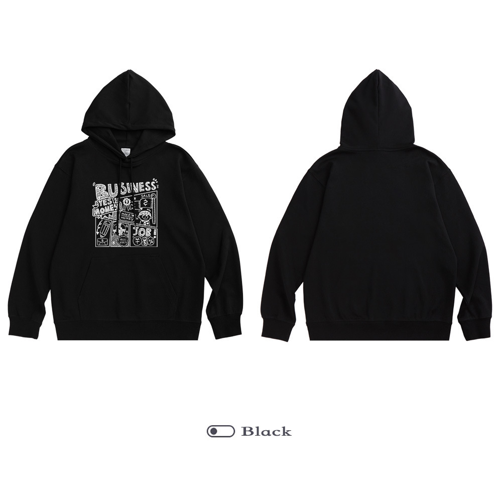 Black Hooded Loose Sweater Men's New Autumn Winter Thin American Coat Tid0e Brand Plush Thick Hoodie