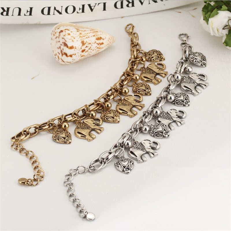

Bracelets Bangles Jewelry Vintage Bohemia New Fashion High Quality Gold Silver Plated Alloy Heart Elephant Anklets 472 Z2, Red;blue