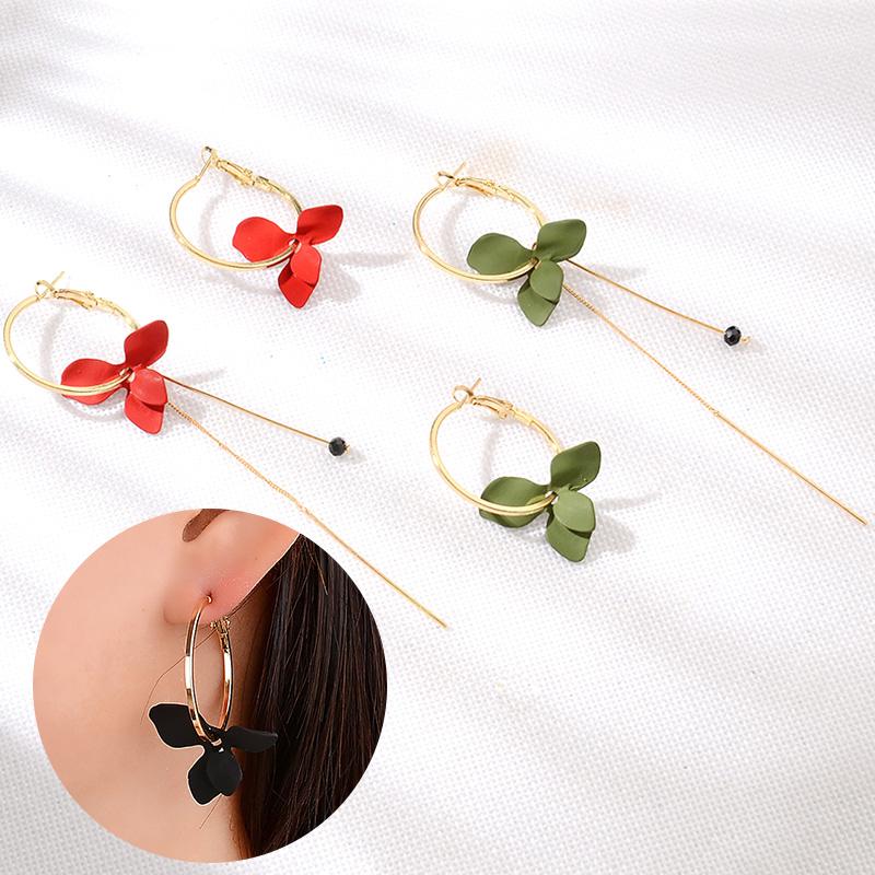 

Hoop & Huggie Earrings For Women Charms Earings Vintage Kpop Korean Fashion Asymmetrical Long Geometric Circle With Petals