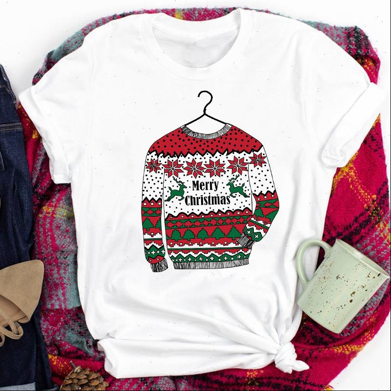 

Tees for Women T Shirts Lady Deer Tree Holiday Fashion Winter Merry Christmas Print Tshirt Clothes Top Graphic Female shirt, White