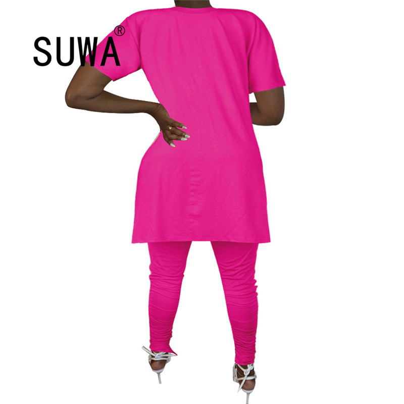 

Tie-Dye Two Piece Set Women Summer Clothes Casual Sportswear 2 Outfit Sweat Suit Short Sleeve Oversize Top and Pants 210525, Fuchsia