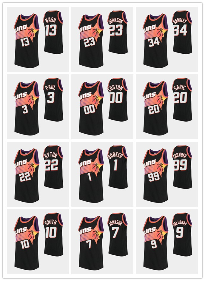 

PhoenixSunsMEN Steve Nash Devin Booker Chris Paul Johnson Jae Crowder Deandre Ayton Throwback 90s basketball Jersey