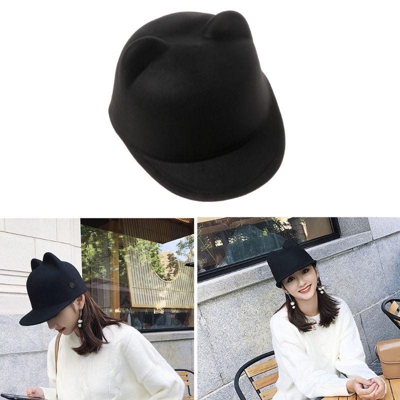 

Outdoor Hats Equestrian Wool Hat Winter Women Girl Derby Devil Cute Kitty Cat Ears Bowler Cap UNS-OKLE, Wine red