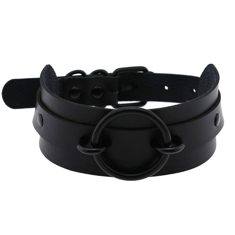 

Chokers Fashion Sexy Harajuku Choker Handmade Punk Pu Leather Necklace For Women Collar Black Metal Round Torques Party Jewelry Gift