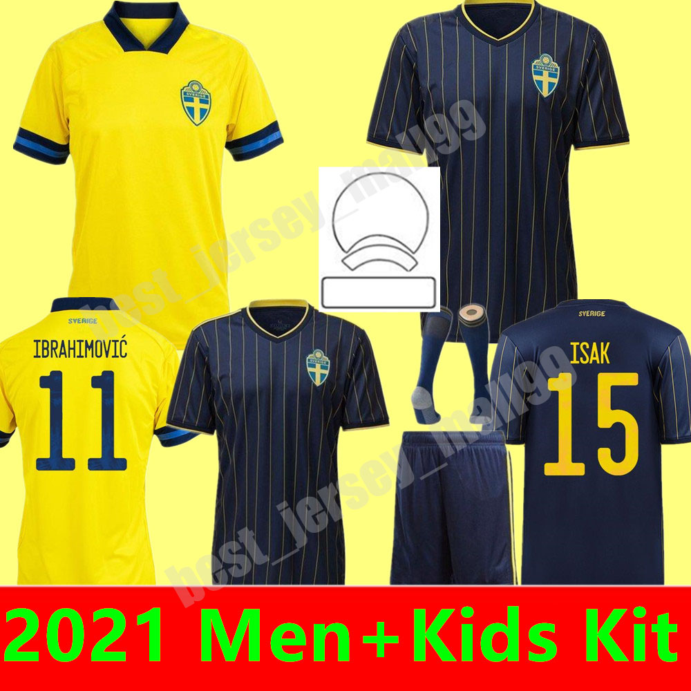 

2021 Men kids kit Sweden Soccer Jerseys National Team IBRAHIMOVIC FORSBERG Mens LARSSON EKDAL ISAK Home Away youth boys Football Shirts, Away+euro cup patch men