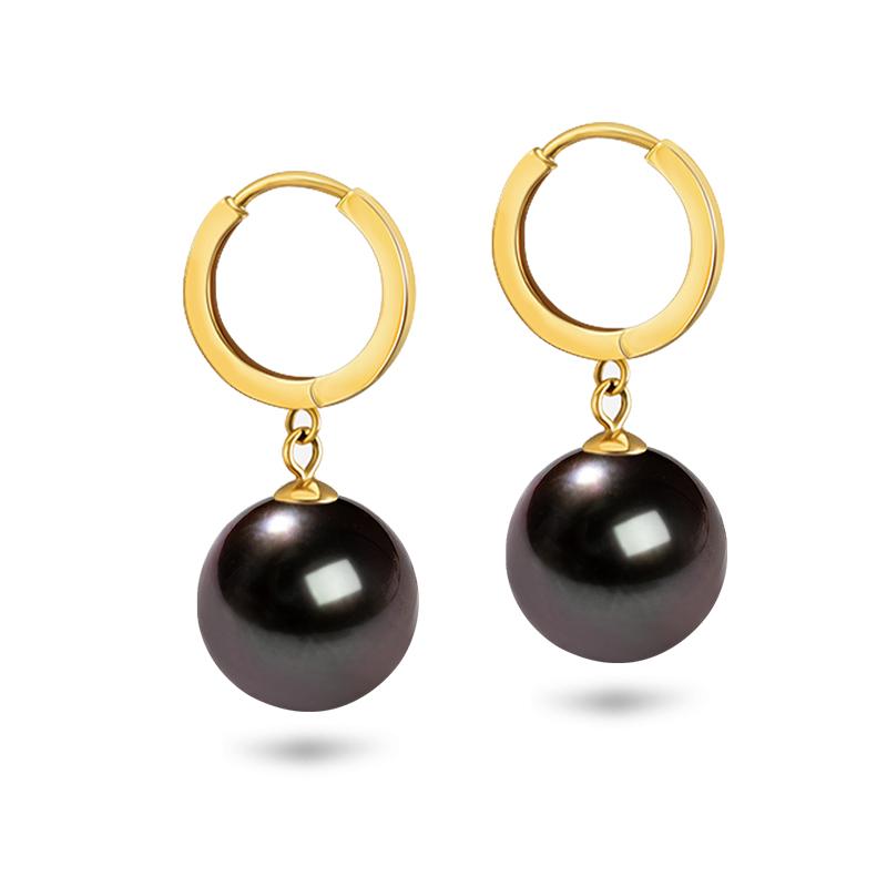 

Hoop & Huggie 14K Gold Earrings For Women,Real Black Pearl Wedding Jewelry,Real Yellow Fine Gift