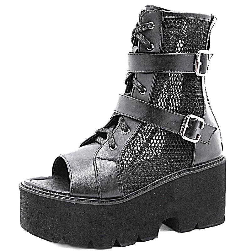 

Sale Girls 2021 Block Heels Punk Black Gothic Style Summer Platform Shoes Women Gladiator Sandals