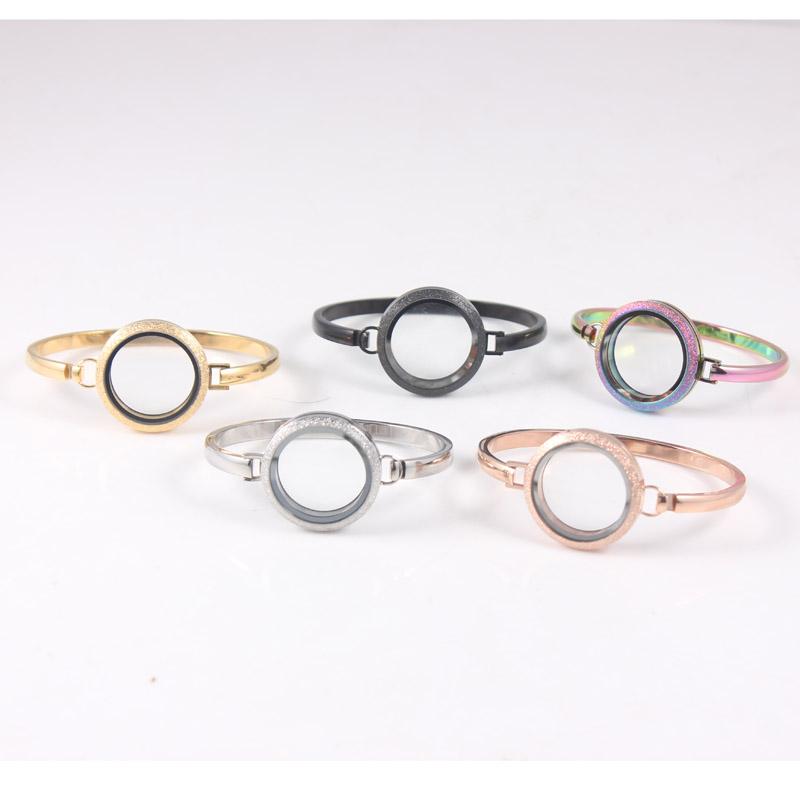 Bangle 30mm Screw Stainless Steel Floating Locket Bangles 7/8 Inch Glitter Spatkle Bracelet Women Jewelry 5pcs-image-707795964