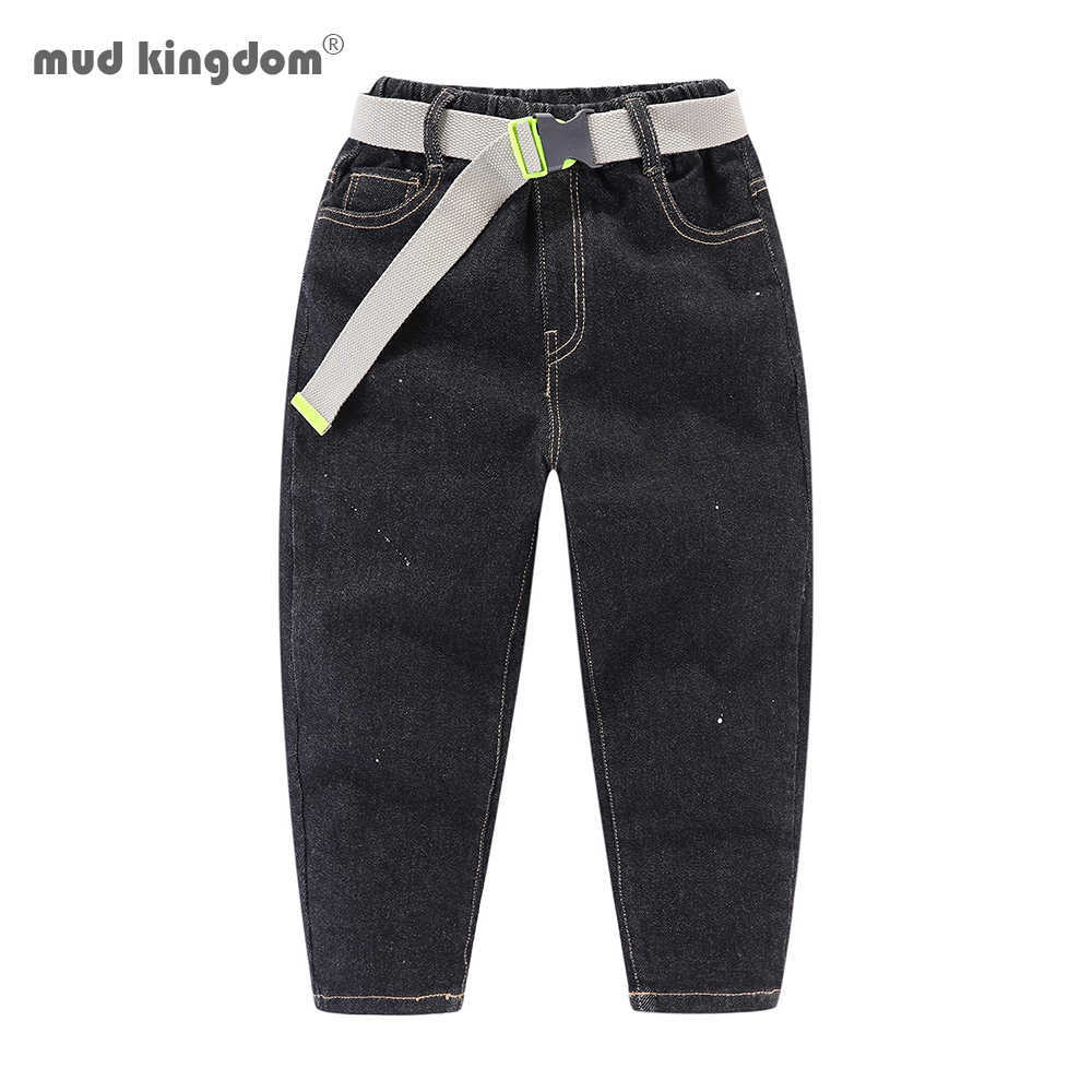 

Mudkingdom Kids Boys Jeans with Belt Baby Clothes Classic Pants Children Denim Clothing Boy Casual Bowboy Long Trousers 210615, Black