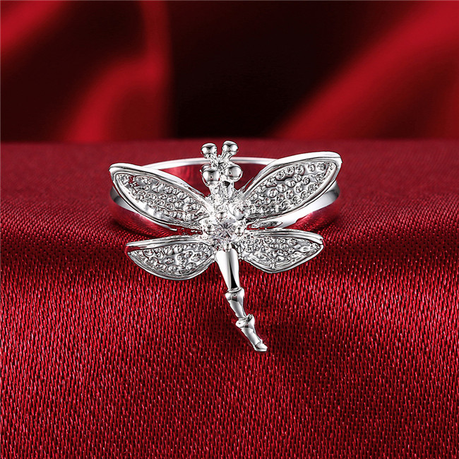 

women sterling silver plated Stone Dragonfly ring GSSR017 fashion 925 silver plate rings