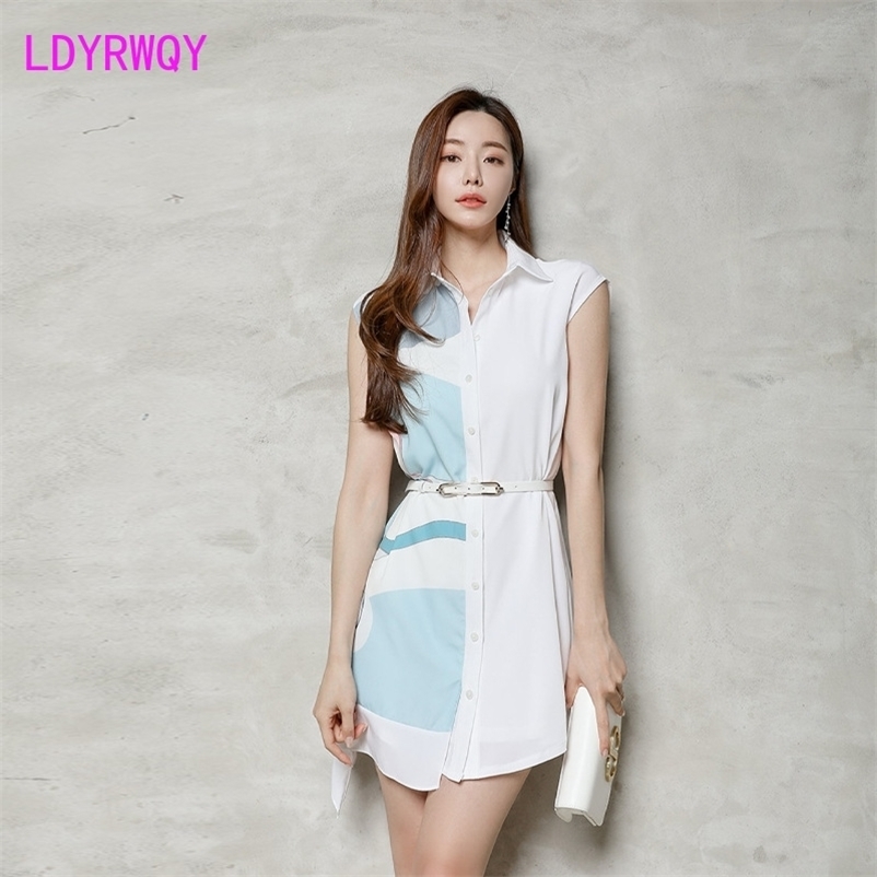 

LDYRWQY Korean temperament lapel single-breasted stitching fashion slim dress Polyester Office Lady 210603, Photo color