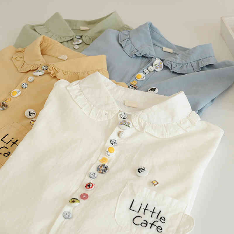 

Women's Blouses & Shirts Lamtrip Unique Colorful Buttons Cup Sahped Pocket Design Kawaii Long Sleeve Cotton Shirt Blouse Cartoon T, Army green