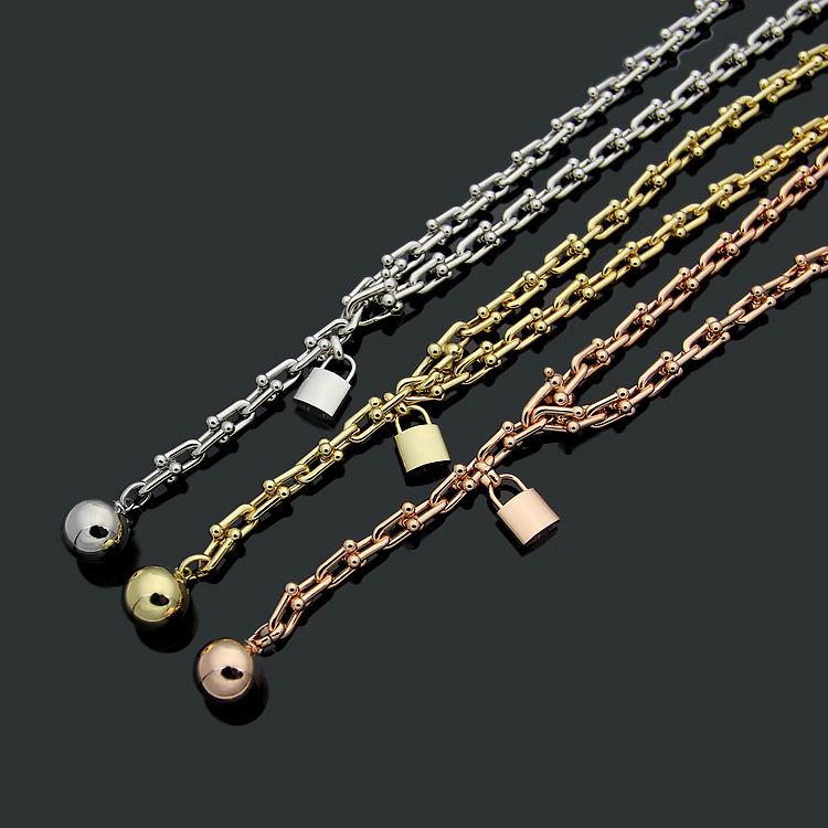 

Chains Titanium Steel T Necklace U-shaped Chain Lock Ball Foreign Trade Men's And Women's Necklaces