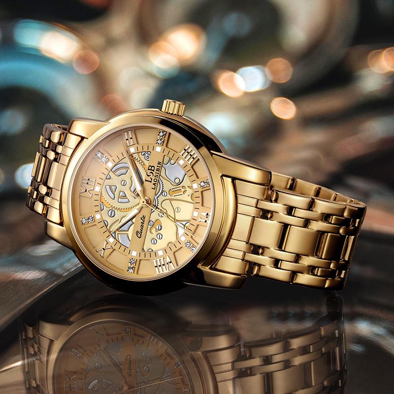 

Wristwatches 2021 LAOSIBIN Men Diamond Watches Stainless Steel Waterproof Mechanical Luxury Automatic Watch Relogio Masculino, Gold