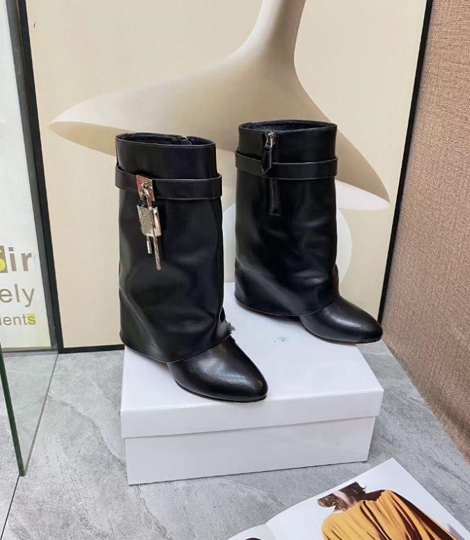 

SHARK LOCK Fashion Big Size 35-40 leisure Women Knee High Boots Cow Leather Platform Winter Shoes Woman flat heel Warm Fur High Long Bootss, Black