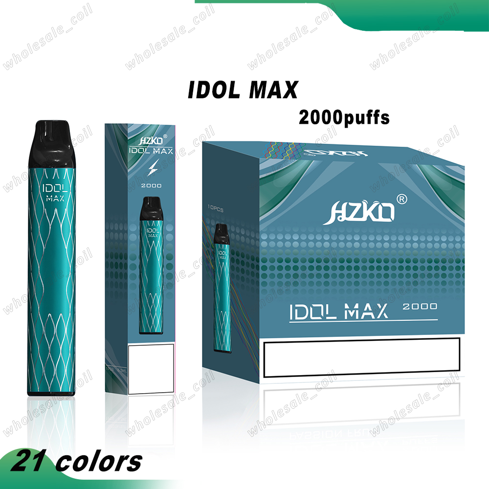 

Authentic HZKO IDOL MAX Disposable Pod E-cigarettes Device Kit 1100mAh Battery 2000 Puffs 20colors Prefilled 6.5ml Cartridges Vape Pen Vs Plus Bar 100% Original