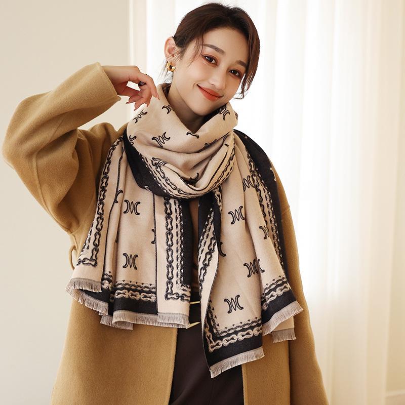 

Scarves 2021 European And American Autumn Winter Warm Scarf Women Double-sided Imitation Cashmere Thickened Bib Shawl