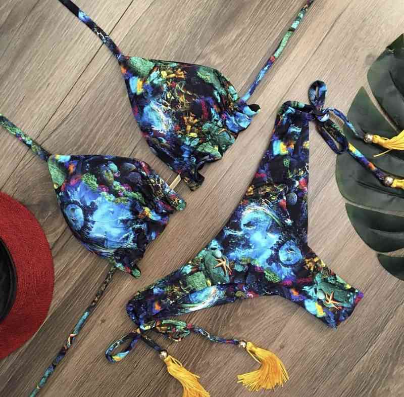 Printing 2021 New Bandage Sexy Bikini Split Back Swimsuit for Women-image-671641579