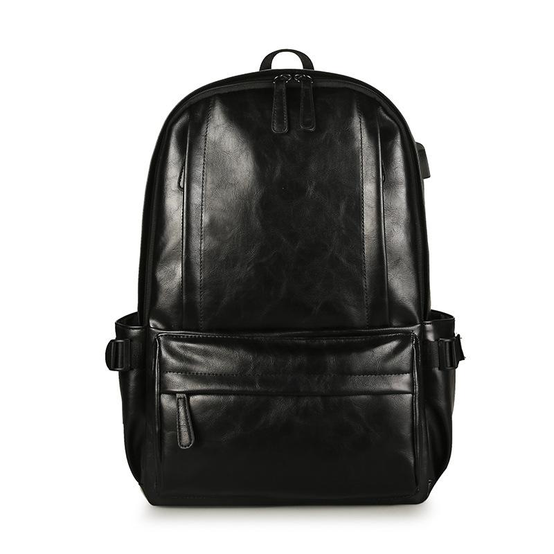 

Backpack Fashion Men USB Genuine Leather Travel Bag Man Large Capacity Teenager Male Mochila Laptop Backpacks, 18417 black with usb