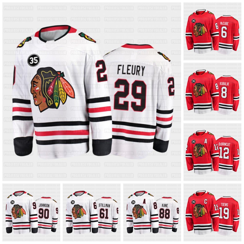 

29 Marc-Andre Fleury Chicago Blackhawks Jersey 35 Patch Honor Tony Esposito Away Seth Jones Patrick Kane Tyler Johnson Kirby Dach Jonathan T, Black;red