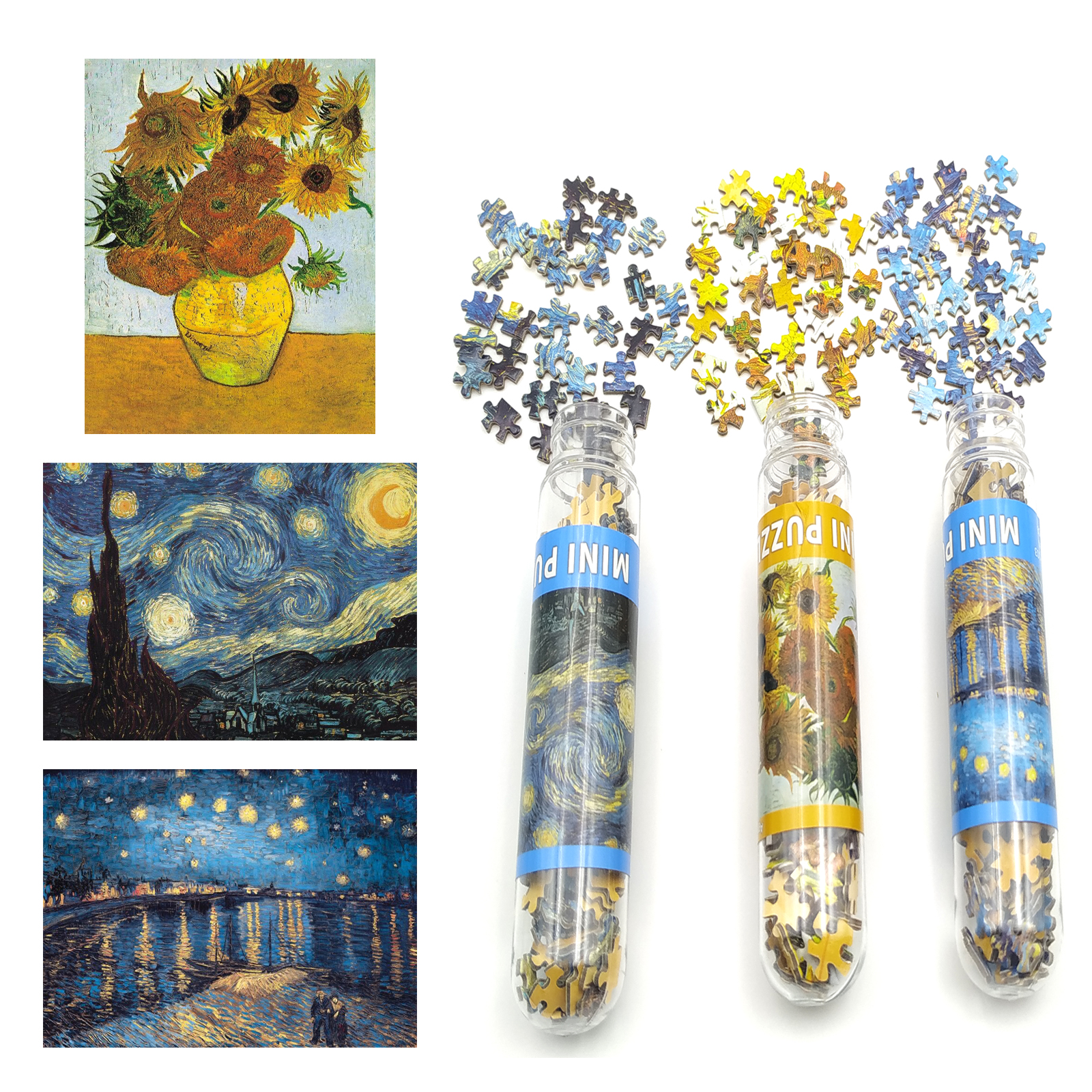 Mini Puzzle 150 Pieces Oil Painting by Van Gogh Jigsaw Puzzles Gift for Adult/Friend/Lover/Colleague, 3pack-image-689011001