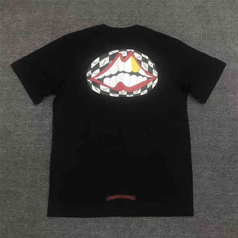 

Hearts Chrome New Ins Brand Couple Short Sleeve Croxin Personality Cartoon Big Mouth Print Loose Os Crew Neck T-shirt Fashion, White;black