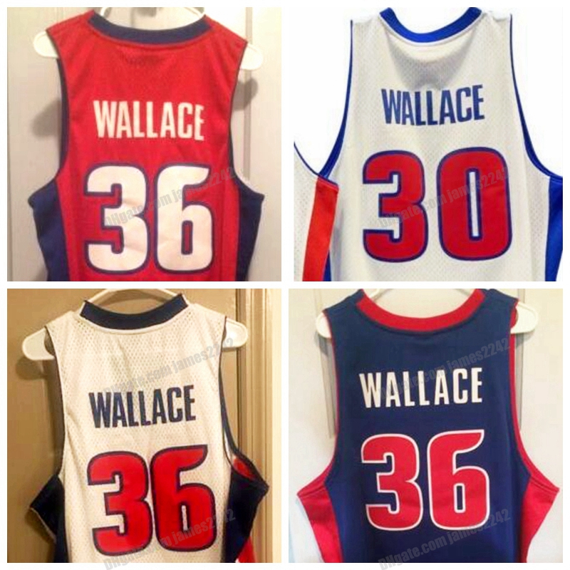 

Custom Retro Rasheed 36 Wallace College Basketball Jersey All Stitched White Blue Red Size S- Any Name Number Top Quality Vest Jerseys