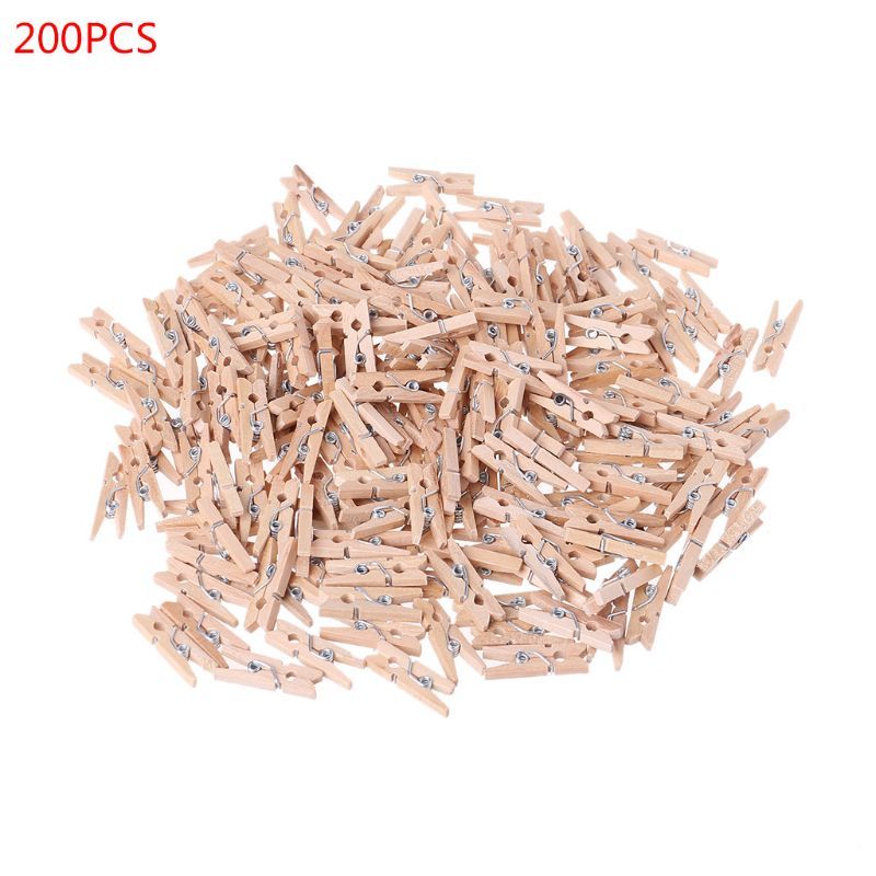 200Pcs Mini Natural wood clips Clothing Photo paper Peg Pin Washer Craft School Office supplies-image-692843695