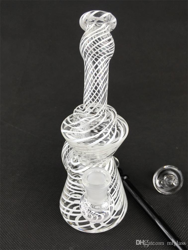 

Glass hookah white grid stripe oil rig bong, smoking pipe, 14mm joint factory outlet