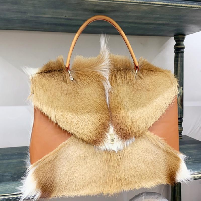 

Duffel Bags Fashion Handbags,Luxury Wool Fur Ladies Handbags,Designer Handbags,Fluffy Soft Plush Shopping Bags, Winter, Orange
