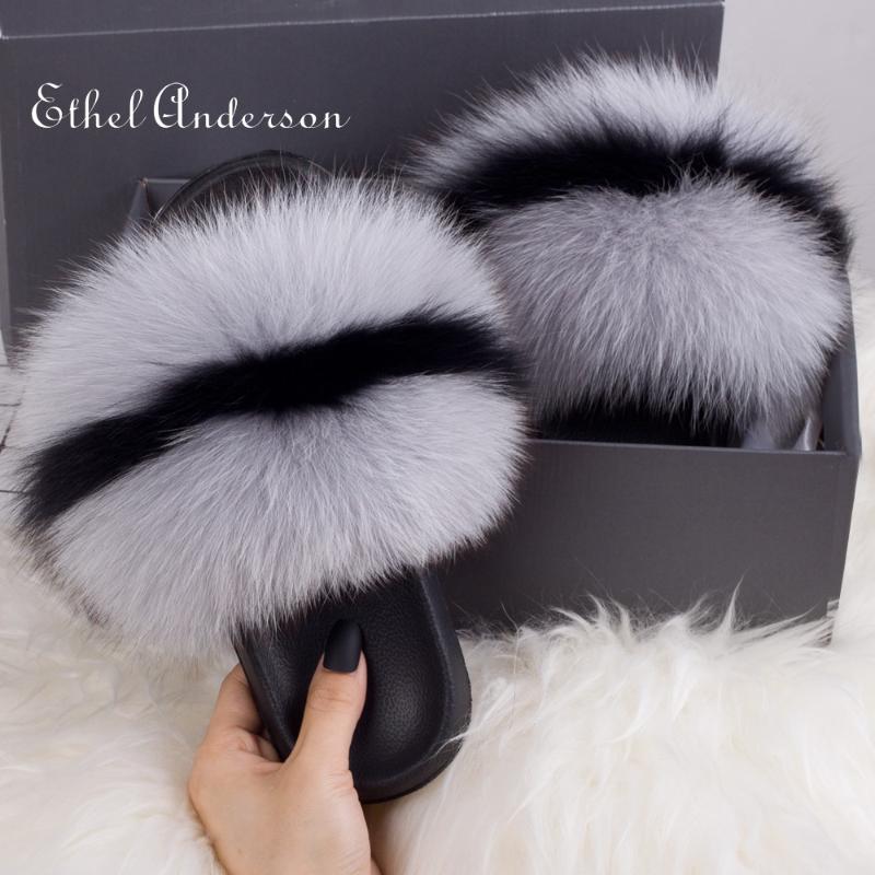 

Slippers Shoes For Girls Women Real Furry Slides Summer Fluffy Sliders Fury Fuzzy Girl Sandals Sandalias, Red