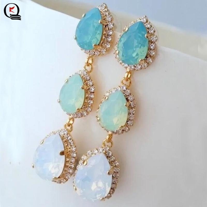 

Gold Filled Jewelry Gradient Color Crystal Rhinestone Pendant Drop Earrings Women Fashion Wedding Party Gifts Dangle & Chandelier, Silver