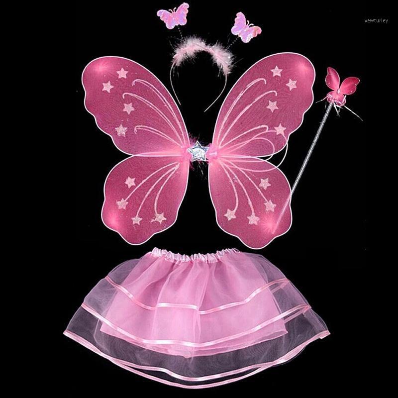 

Party Decoration 4Pcs Fairy Princess Butterfly Wings Kids Costume Sets Wand Headband Tutu Skirt Dance Supplies Y