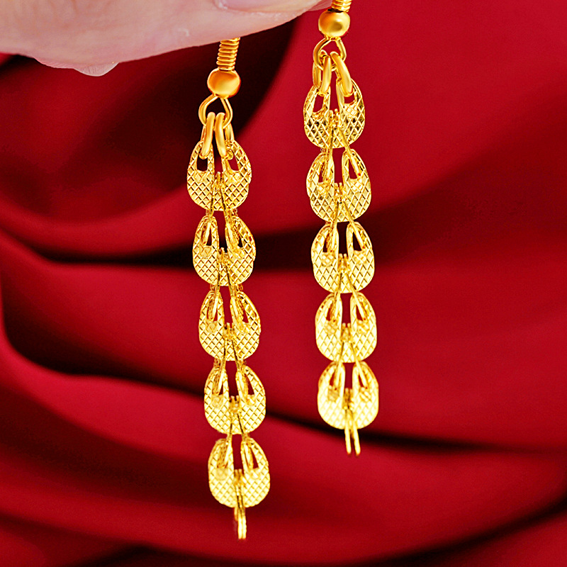 Phoenix Tail Tassel Dangle Earrings Gift 18k Yellow Gold Filled Bridal Wedding Women Girl Jewelry-image-670492940