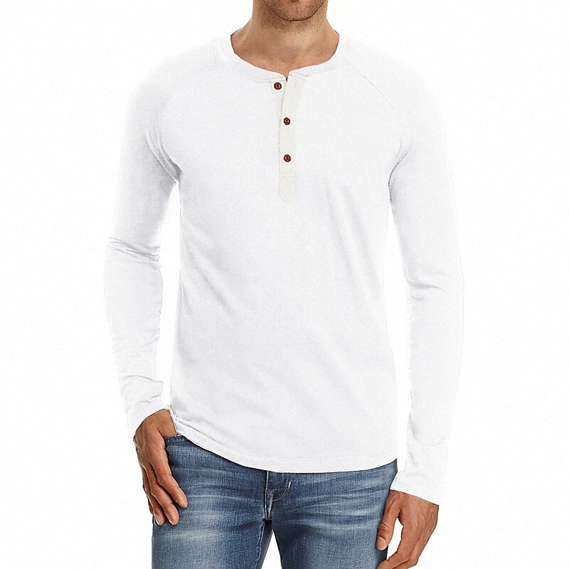 men's fashion casual basic long sleeve henley t-shirts soft tee shirts slim fit, white, s l4Jh#