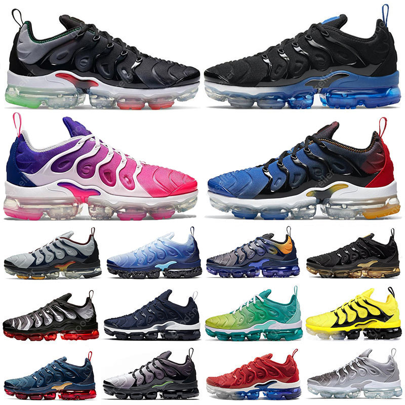 

Top Quality Black Royal Blue tn plus men sneakers shoes Atlanta Light Bone Metallic Gold Hyper Violet Lemon Lime women sports mens trainers, Red and orange