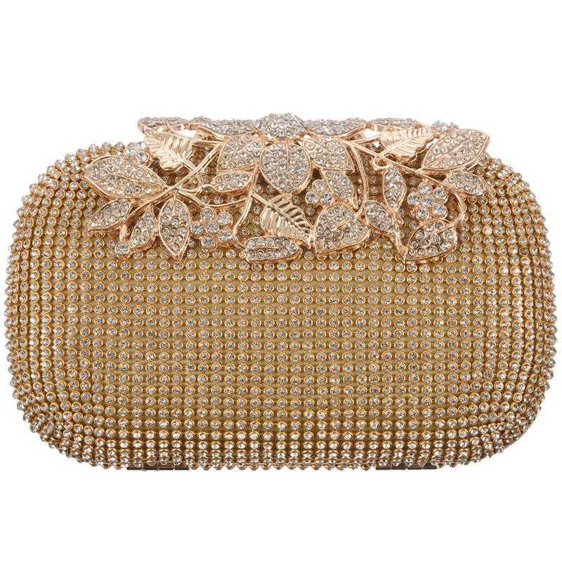 

Unique Gold Rhinestone Evening bag Clutch Purse Party Bridal Prom Q0709