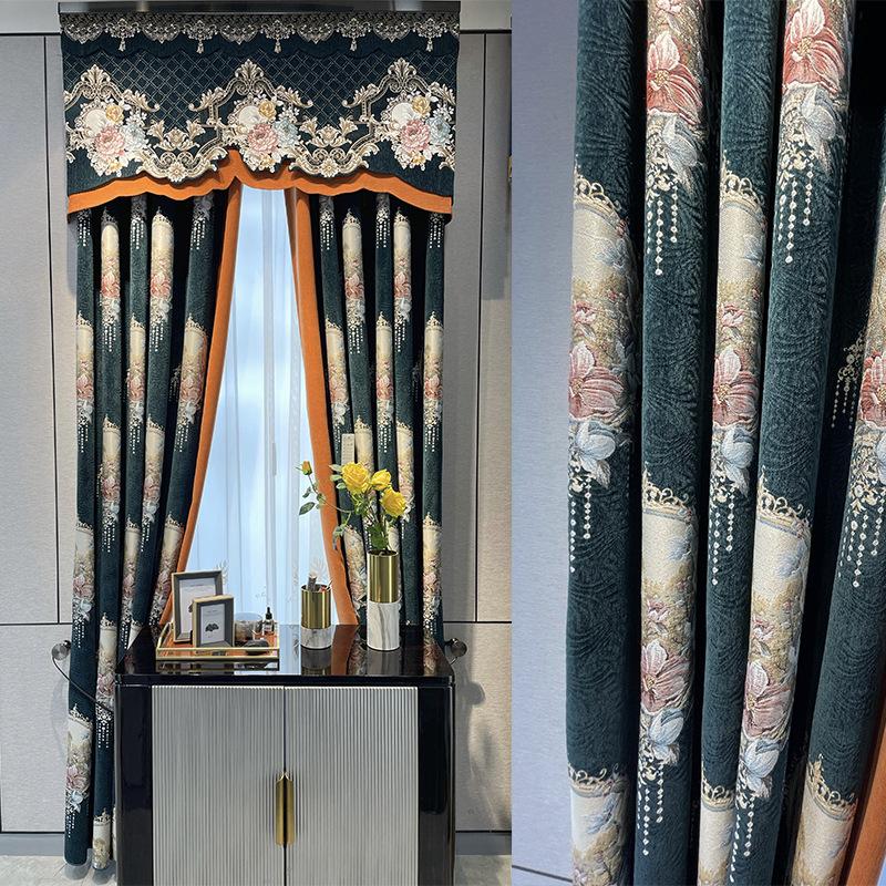 

Curtain & Drapes European Style Shading Chenille Dark Green Jacquard Curtains For Living Dining Room Bedroom