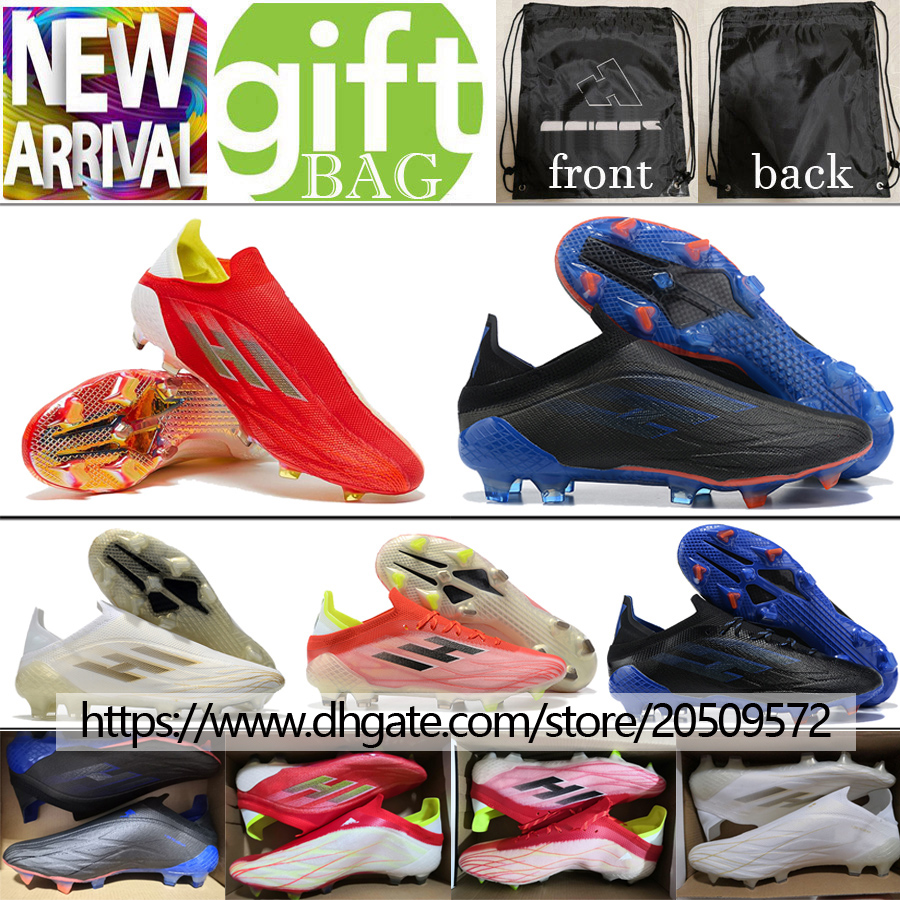 

Top Quality Soccer Boots Mens X Speedflow.1 FG Speedflow Laceless Cleats Leather Trainers Football Shoes Red White Gold Navy Blue Plating Sole botas de futbol US6.5-11.5, Box