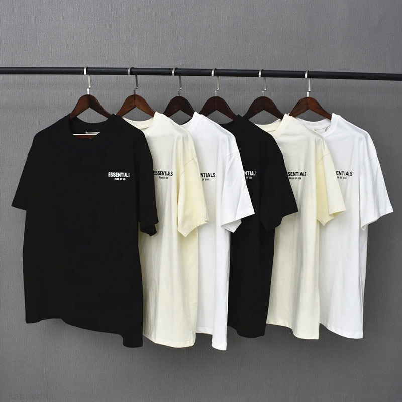 

Men Women Summer Fog Loose Short Sleeve Essentials Letter Printing Double Line Customizable Cotton Premium Tshirt, Black