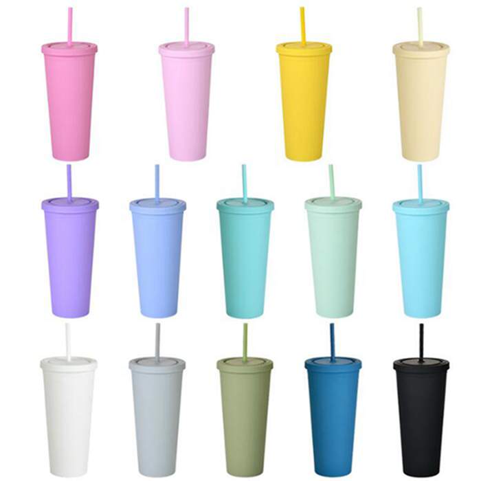

22oz Grind Arenaceous Skinny Mug Coffee Cup With Seal Lid Straw Straight Cups Plastic Insulated Bottle WY1233