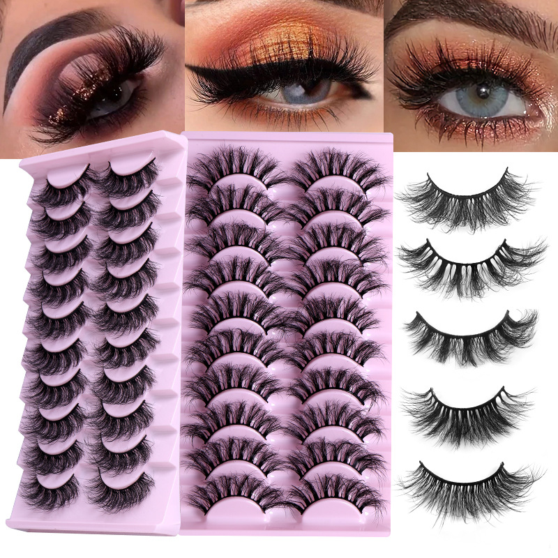 New Arrival Thick Natural Long 10 Pairs Mink False Eyelashes Set Curly Crisscross Reusable Hand Made 3D Fake Lashes Extensions Pink Eyelash Tray-image-756353280