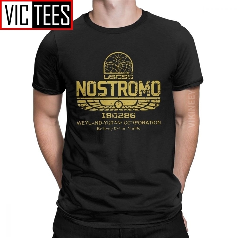 

Vintage Aliens Nostromo Gold Tshirt Men Round Neck 100 Percent Cotton T Shirt Weyland Yutani CORP New 210324, White