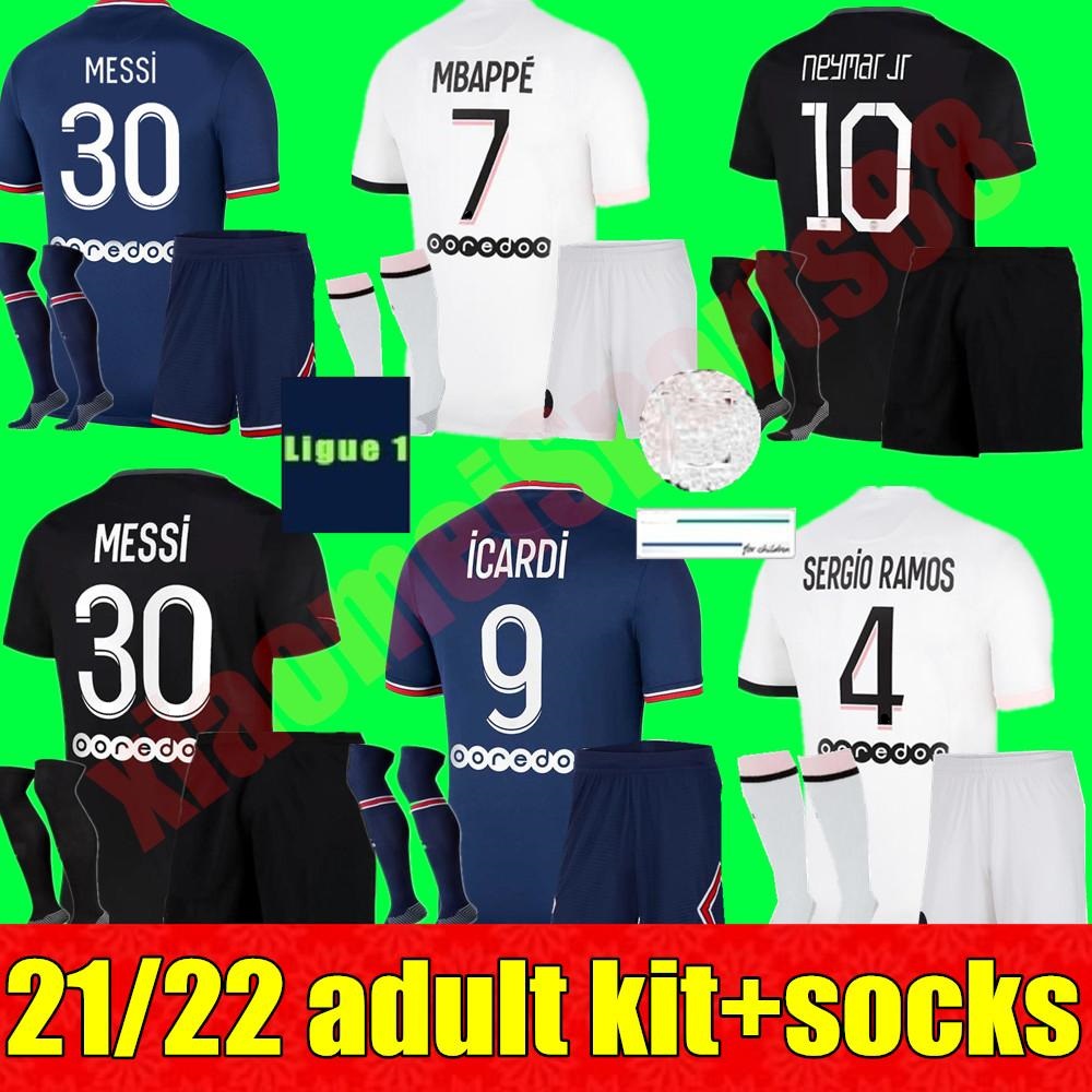 

Maillots football adult kits 2021 2022 Paris soccer Jerseys 21 22 MESSI SERGIO RAMOS MBAPPE ICARDI NEYMAR shirt JR VERRATTI Men kit sets maillot de foot, Away+socks