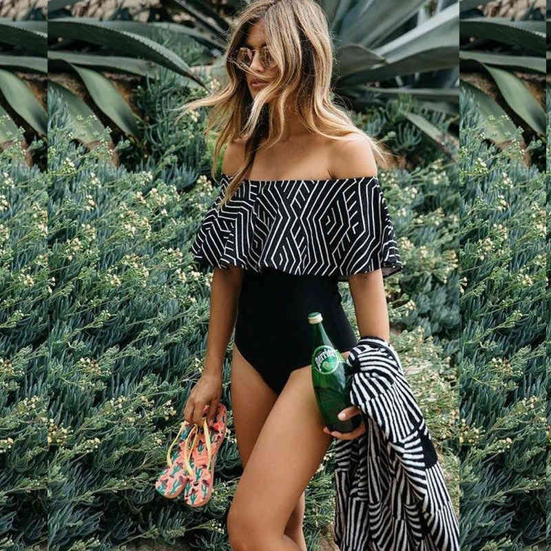 Women&#039;s Bikini Sexy Swim Wear High Cut Boat Neck Bathing Suit Ruffle Plus Size Monokini Thong Swimwear Women One Piece Swimsuit-image-689520201